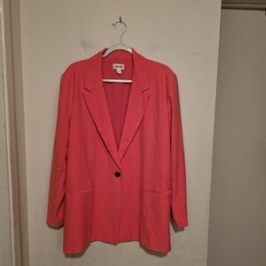 Open Edit Women's Pink Notch Lapel One-Button Blazer Long Sleeve Size L